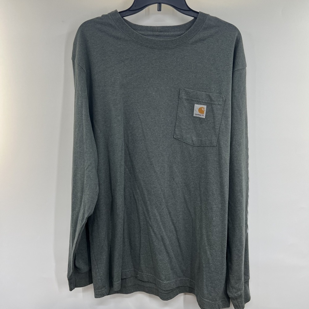 Carhartt Men Size L Gray Loose Fit Long Sleeve Spellout Graphic Shirt 104886